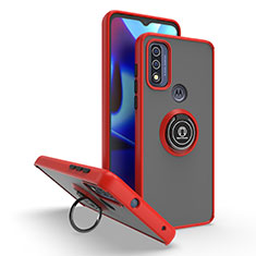 Custodia Silicone e Plastica Opaca Cover con Magnetico Anello Supporto S04 per Motorola Moto G Pure Rosso