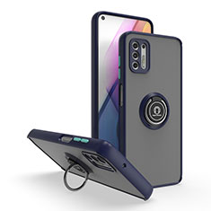 Custodia Silicone e Plastica Opaca Cover con Magnetico Anello Supporto S04 per Motorola Moto G Stylus (2021) Blu