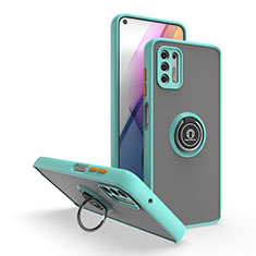 Custodia Silicone e Plastica Opaca Cover con Magnetico Anello Supporto S04 per Motorola Moto G Stylus (2021) Ciano