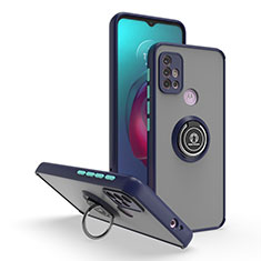 Custodia Silicone e Plastica Opaca Cover con Magnetico Anello Supporto S04 per Motorola Moto G30 Blu