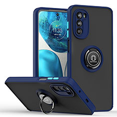 Custodia Silicone e Plastica Opaca Cover con Magnetico Anello Supporto S04 per Motorola MOTO G52 Blu