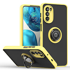Custodia Silicone e Plastica Opaca Cover con Magnetico Anello Supporto S04 per Motorola Moto G71s 5G Giallo