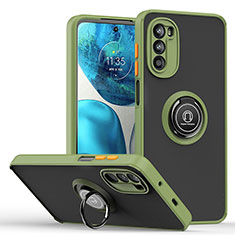 Custodia Silicone e Plastica Opaca Cover con Magnetico Anello Supporto S04 per Motorola Moto G71s 5G Verde