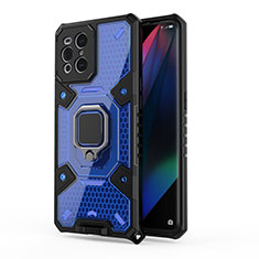 Custodia Silicone e Plastica Opaca Cover con Magnetico Anello Supporto S04 per Oppo Find X3 5G Blu