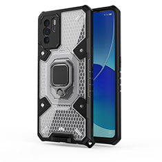 Custodia Silicone e Plastica Opaca Cover con Magnetico Anello Supporto S04 per Oppo Reno6 Z 5G Nero