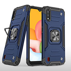 Custodia Silicone e Plastica Opaca Cover con Magnetico Anello Supporto S04 per Samsung Galaxy A01 SM-A015 Blu