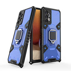Custodia Silicone e Plastica Opaca Cover con Magnetico Anello Supporto S04 per Samsung Galaxy A32 4G Blu