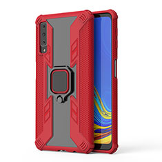 Custodia Silicone e Plastica Opaca Cover con Magnetico Anello Supporto S04 per Samsung Galaxy A7 (2018) A750 Rosso