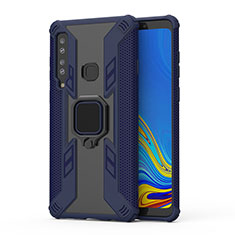 Custodia Silicone e Plastica Opaca Cover con Magnetico Anello Supporto S04 per Samsung Galaxy A9s Blu