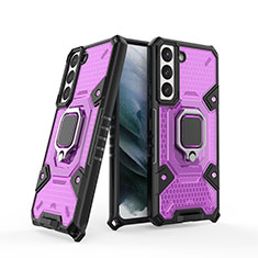 Custodia Silicone e Plastica Opaca Cover con Magnetico Anello Supporto S04 per Samsung Galaxy S21 5G Viola