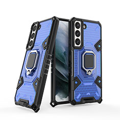 Custodia Silicone e Plastica Opaca Cover con Magnetico Anello Supporto S04 per Samsung Galaxy S21 Plus 5G Blu
