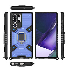 Custodia Silicone e Plastica Opaca Cover con Magnetico Anello Supporto S04 per Samsung Galaxy S21 Ultra 5G Blu