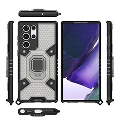 Custodia Silicone e Plastica Opaca Cover con Magnetico Anello Supporto S04 per Samsung Galaxy S23 Ultra 5G Grigio