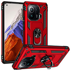 Custodia Silicone e Plastica Opaca Cover con Magnetico Anello Supporto S04 per Xiaomi Mi 11 Pro 5G Rosso