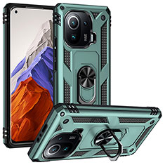 Custodia Silicone e Plastica Opaca Cover con Magnetico Anello Supporto S04 per Xiaomi Mi 11 Pro 5G Verde