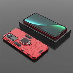 Custodia Silicone e Plastica Opaca Cover con Magnetico Anello Supporto S04 per Xiaomi Mi 12 Lite 5G Rosso