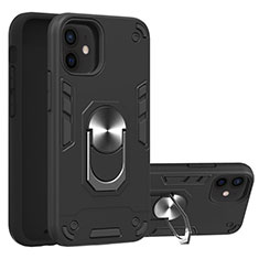 Custodia Silicone e Plastica Opaca Cover con Magnetico Anello Supporto S05 per Apple iPhone 12 Mini Nero