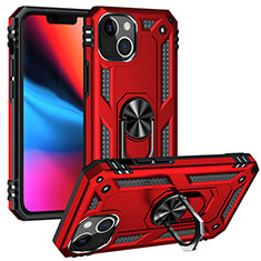 Custodia Silicone e Plastica Opaca Cover con Magnetico Anello Supporto S05 per Apple iPhone 13 Mini Rosso