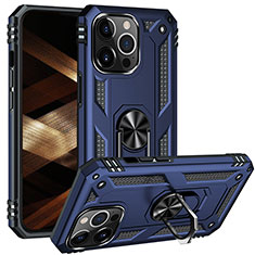 Custodia Silicone e Plastica Opaca Cover con Magnetico Anello Supporto S05 per Apple iPhone 14 Pro Blu