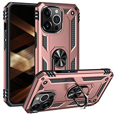 Custodia Silicone e Plastica Opaca Cover con Magnetico Anello Supporto S05 per Apple iPhone 14 Pro Max Oro Rosa