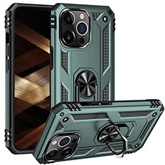 Custodia Silicone e Plastica Opaca Cover con Magnetico Anello Supporto S05 per Apple iPhone 14 Pro Max Verde