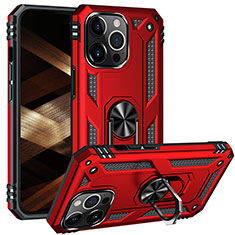 Custodia Silicone e Plastica Opaca Cover con Magnetico Anello Supporto S05 per Apple iPhone 14 Pro Rosso