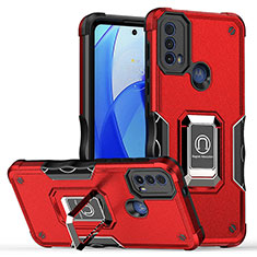 Custodia Silicone e Plastica Opaca Cover con Magnetico Anello Supporto S05 per Motorola Moto E20 Rosso