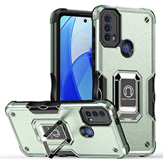 Custodia Silicone e Plastica Opaca Cover con Magnetico Anello Supporto S05 per Motorola Moto E30 Verde