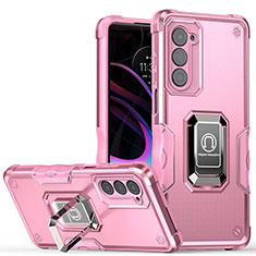 Custodia Silicone e Plastica Opaca Cover con Magnetico Anello Supporto S05 per Motorola Moto Edge (2021) 5G Rosa Caldo