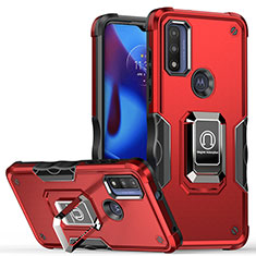 Custodia Silicone e Plastica Opaca Cover con Magnetico Anello Supporto S05 per Motorola Moto G Pure Rosso