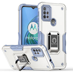 Custodia Silicone e Plastica Opaca Cover con Magnetico Anello Supporto S05 per Motorola Moto G10 Power Bianco