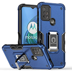 Custodia Silicone e Plastica Opaca Cover con Magnetico Anello Supporto S05 per Motorola Moto G10 Power Blu