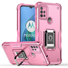 Custodia Silicone e Plastica Opaca Cover con Magnetico Anello Supporto S05 per Motorola Moto G10 Power Rosa Caldo
