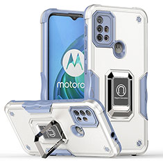 Custodia Silicone e Plastica Opaca Cover con Magnetico Anello Supporto S05 per Motorola Moto G20 Bianco
