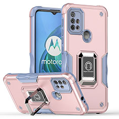 Custodia Silicone e Plastica Opaca Cover con Magnetico Anello Supporto S05 per Motorola Moto G20 Rosa