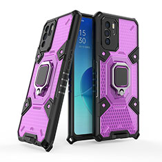 Custodia Silicone e Plastica Opaca Cover con Magnetico Anello Supporto S05 per Oppo Reno6 Z 5G Viola