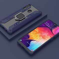 Custodia Silicone e Plastica Opaca Cover con Magnetico Anello Supporto S05 per Samsung Galaxy A20 Blu