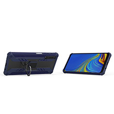 Custodia Silicone e Plastica Opaca Cover con Magnetico Anello Supporto S05 per Samsung Galaxy A7 (2018) A750 Blu