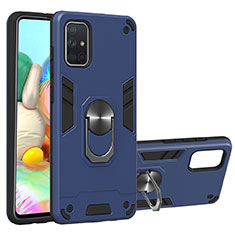 Custodia Silicone e Plastica Opaca Cover con Magnetico Anello Supporto S05 per Samsung Galaxy A71 5G Blu