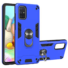 Custodia Silicone e Plastica Opaca Cover con Magnetico Anello Supporto S05 per Samsung Galaxy A71 5G Cielo Blu