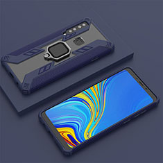 Custodia Silicone e Plastica Opaca Cover con Magnetico Anello Supporto S05 per Samsung Galaxy A9 (2018) A920 Blu