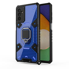 Custodia Silicone e Plastica Opaca Cover con Magnetico Anello Supporto S05 per Samsung Galaxy M52 5G Blu