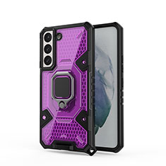 Custodia Silicone e Plastica Opaca Cover con Magnetico Anello Supporto S05 per Samsung Galaxy S21 FE 5G Viola