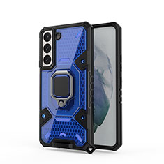 Custodia Silicone e Plastica Opaca Cover con Magnetico Anello Supporto S05 per Samsung Galaxy S21 Plus 5G Blu
