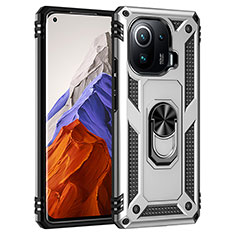 Custodia Silicone e Plastica Opaca Cover con Magnetico Anello Supporto S05 per Xiaomi Mi 11 Pro 5G Argento