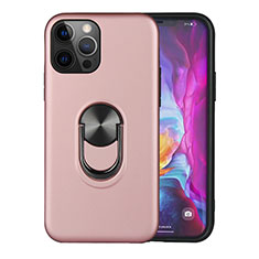 Custodia Silicone e Plastica Opaca Cover con Magnetico Anello Supporto S06 per Apple iPhone 12 Pro Max Oro Rosa