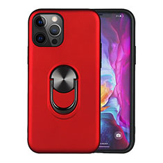 Custodia Silicone e Plastica Opaca Cover con Magnetico Anello Supporto S06 per Apple iPhone 12 Pro Rosso