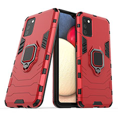 Custodia Silicone e Plastica Opaca Cover con Magnetico Anello Supporto S06 per Samsung Galaxy A02s Rosso