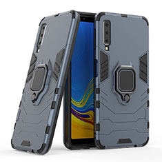 Custodia Silicone e Plastica Opaca Cover con Magnetico Anello Supporto S06 per Samsung Galaxy A7 (2018) A750 Blu