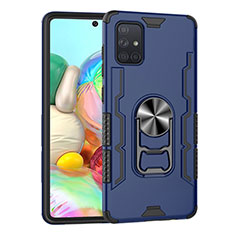 Custodia Silicone e Plastica Opaca Cover con Magnetico Anello Supporto S06 per Samsung Galaxy A71 5G Blu